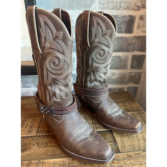 Durango Women's Brown Leather Western Cowboy Boots American Flag Accent Size 8.5 - Picture 1 of 10